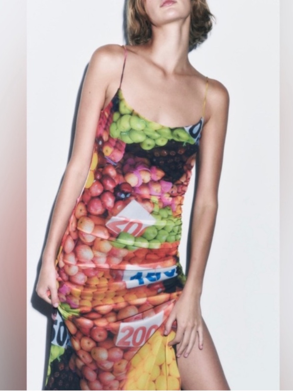 ZARA Mesh Colorful Fruit Print Midi Dress NWT - Picture 10 of 14